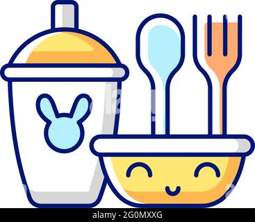 Kids dinnerware RGB color icon Stock Vector