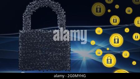 Composition of online security padlock icons over blue light trails Stock Photo