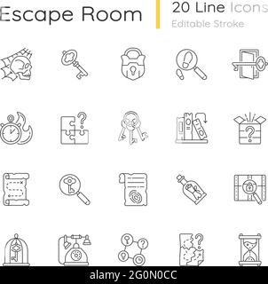 Escape room linear icons set Stock Vector