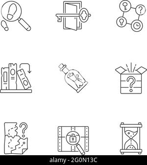 Puzzle solving linear icons set Stock Vector