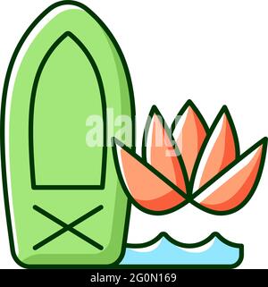 Stand up paddle board yoga RGB color icon Stock Vector