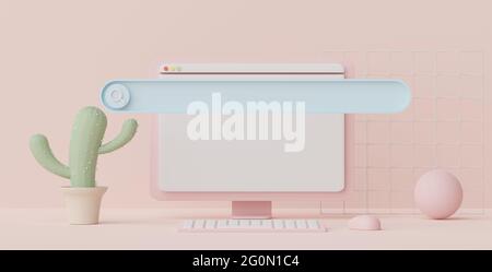 3d render of minimal searching menu bar or blank banner magnifying with copy space on pastel earth tone background. Scene for mock up and presentation Stock Photo