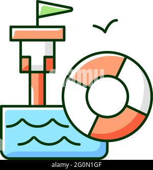 Lifeguarding training RGB color icon Stock Vector