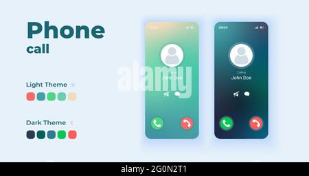Incoming call displaying on screen smartphone interface vector templates set Stock Vector