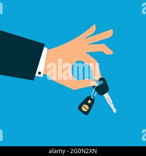 Hand holding car keys with chain. Vector Stock Vector