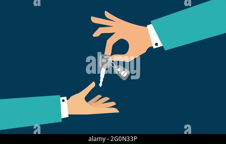 Hand giving car keys with chain. Vector EPS Stock Vector