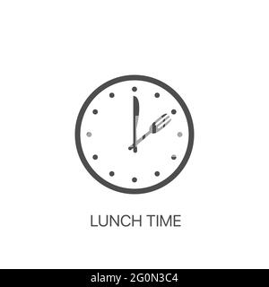 App symbol wall clock with cutlery: knife and fork. Food time on the clock icon isolated on white Stock Vector