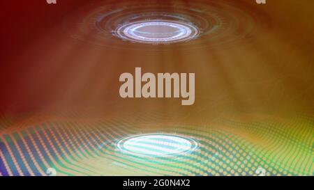 multi colored cyber background of two ui circles, fashion teleport concept - abstract 3D rendering Stock Photo
