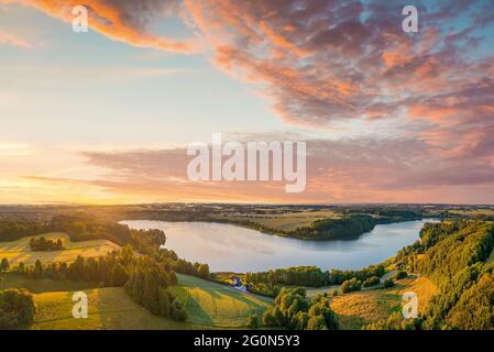 A sunset over the lake district area of Denmark Stock Photo