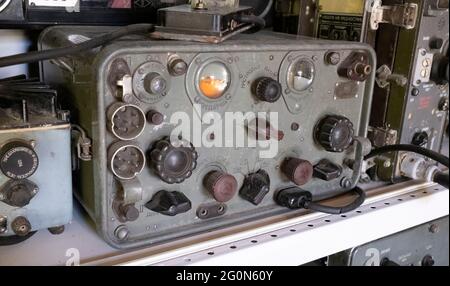 Old Russian military radio transceiver in closeup Stock Photo