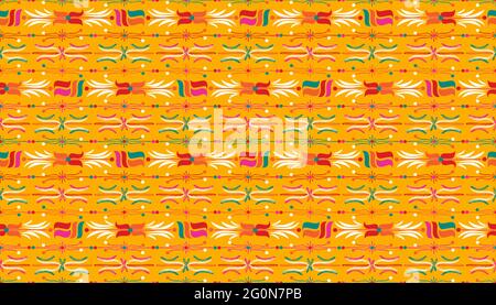 Seamless pattern with Brazilian Ethnic Motifs in 6 colors Stock Photo