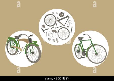cycling sport three set icons Stock Vector