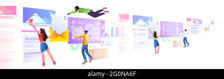 mix race developers team creating website ui web application development program software optimization Stock Vector