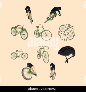 ten cycling sport set icons Stock Vector
