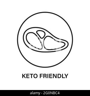 Keto friendly stamp. Healthy eating, ketogenic, paleo and low carb high fat diet icons. Meat steak icon. Isolated vector illustration on white Stock Vector