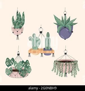 five macrame hangers set icons Stock Vector