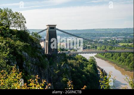 a image capturing the whole of the world famous Isambard Kingdom Brunel's Clifton suspension bridge in Bristol Stock Photo