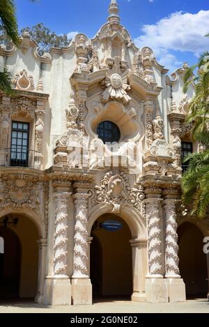 Looking at the spanish style architecture of the Botanical garden Foundation building in Balboa Park, San Diego, CA Stock Photo