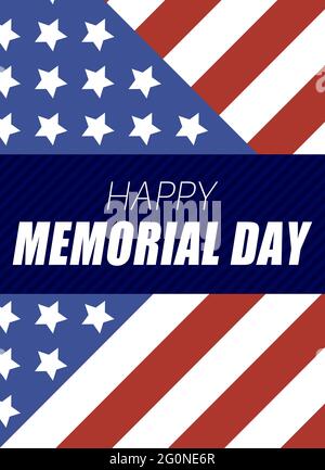 Illustration of US Memorial Day celebration background banner or greeting card, with text and USA flag elements. Stock Photo