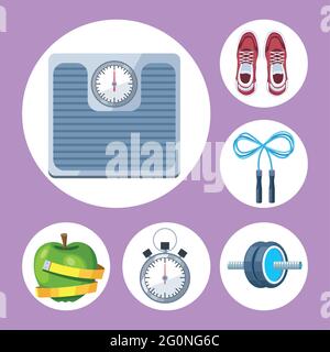 six fitness gym equipment Stock Vector