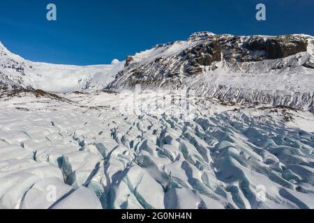 Aerial view of the Sv nafellsj kull glacier in sunny weather. The beginning of spring in Iceland Stock Photo