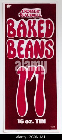 1970s Shop Price Display Label for Crosse & Blackwell Baked Beans Stock Photo