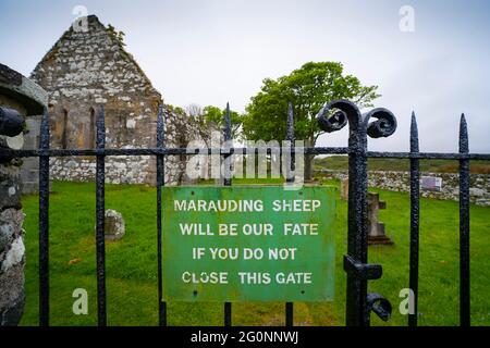 Sign on gate at Kildalton Old Parish Church , Kildalton, Islay, Scotland Stock Photo