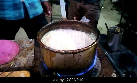 Roadside Indian style Hot Milk tea/Chai . Selective Focus is used. Stock Photo