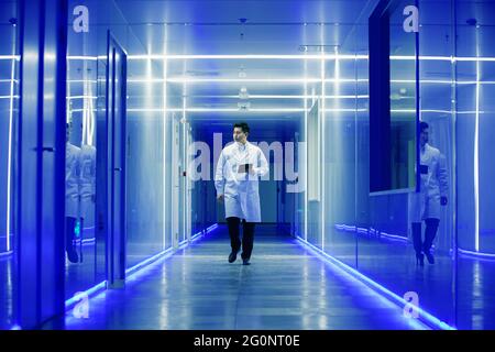 The researchers took the tablet Stock Photo