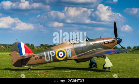 Hawker Hurricane Mk 1 R4118 - the only surviving flying RAF Hurricane from the Battle of Britain WW2. Built 1940, found in India, returned to UK 2001 Stock Photo