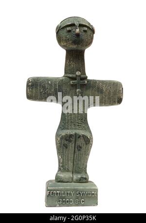 Vertical shot of the Idol of Pomos against a white background Stock Photo
