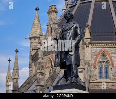 Statue of John A MacDonald, Canada's first Prime Minister at the Parliament in Ottawa Stock Photo