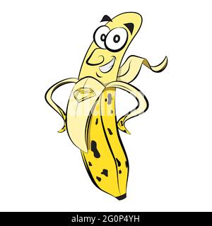 Superhero Banana Anthropomorphic Concept. Healthy Fruits and Vegetable Characters for kids books. Fitness Green Leafy Cute Farm Fresh Vegetables Stock Photo