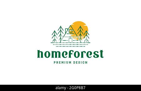 lines home forest pine tree green logo symbol vector icon illustration graphic design Stock Vector
