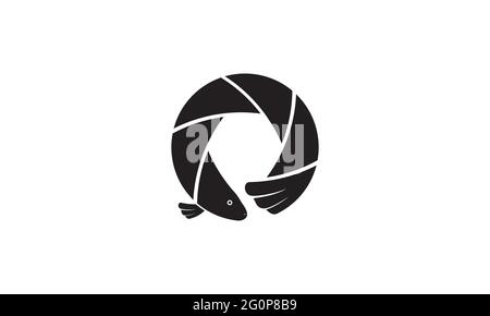 shutter camera with salmon fish logo symbol vector icon illustration graphic design Stock Vector