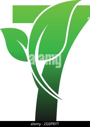 Number7  with green leafs icon logo design template illustration vector Stock Vector