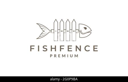 fence yard lines with fish bone logo symbol vector icon illustration graphic design Stock Vector