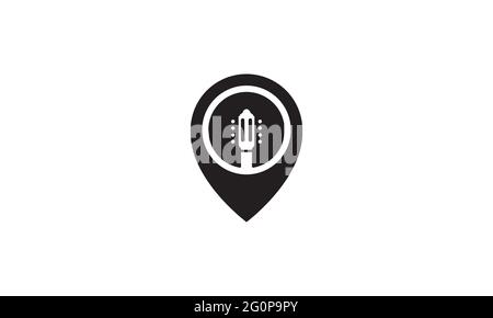 guitar with pin map location logo symbol vector icon illustration graphic design Stock Vector