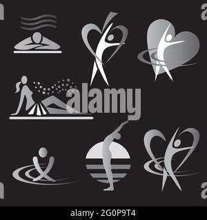 Health,spa,sauna,icons. Symbols with fitness and healthy lifestyle activities. Vector available. Stock Vector