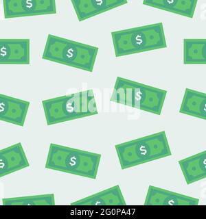 Money - Seamless Pattern with American Dollar Bills on White Background. Stock Vector