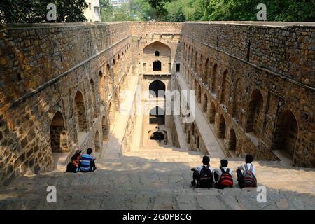 India Delhi - Agrasen ki baoli Step-well with soaring arched walls and alcoves Stock Photo