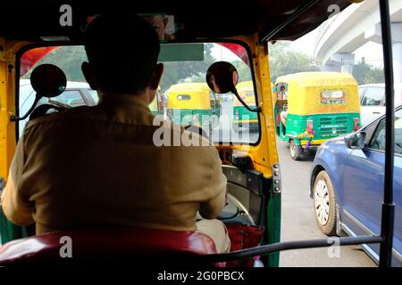 India Delhi - Inside an auto rickshaw Stock Photo