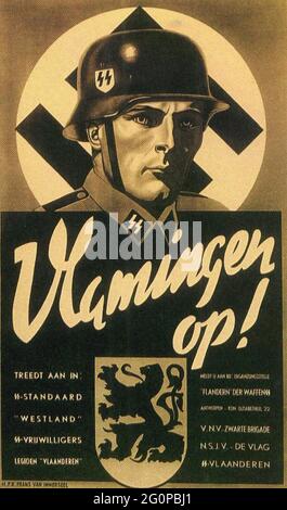 A vintage Nazi recruitment poster for the Dutch Division of the Waffen SS, the Stock Photo