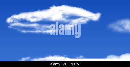 Realistic 3D white clouds on blue background. vector illustration Stock Vector