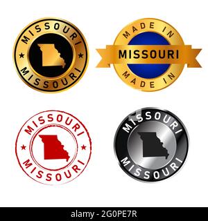 Missouri badges gold stamp rubber band circle with map shape of country states America Stock Vector