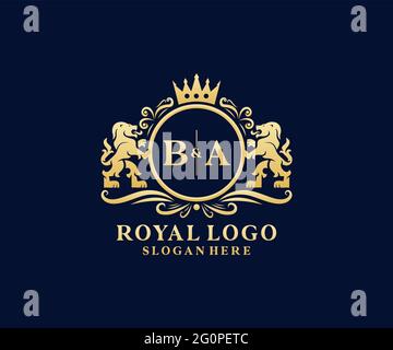 BA Letter Lion Royal Luxury Logo template in vector art for Restaurant, Royalty, Boutique, Cafe, Hotel, Heraldic, Jewelry, Fashion and other vector il Stock Vector