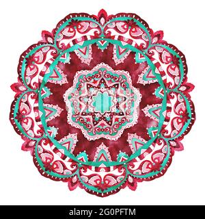 Watercolor hand drawn mandala pattern, ornate round design element Stock Photo