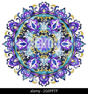 Watercolor hand drawn mandala round pattern Stock Photo