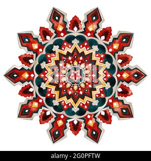 Mandala floral pattern, vintage hand drawn watercolor round ethnic design element. Stock Photo