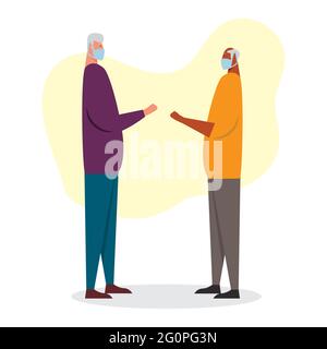 an old man talking using face mask vector illustration in flat style Stock Vector